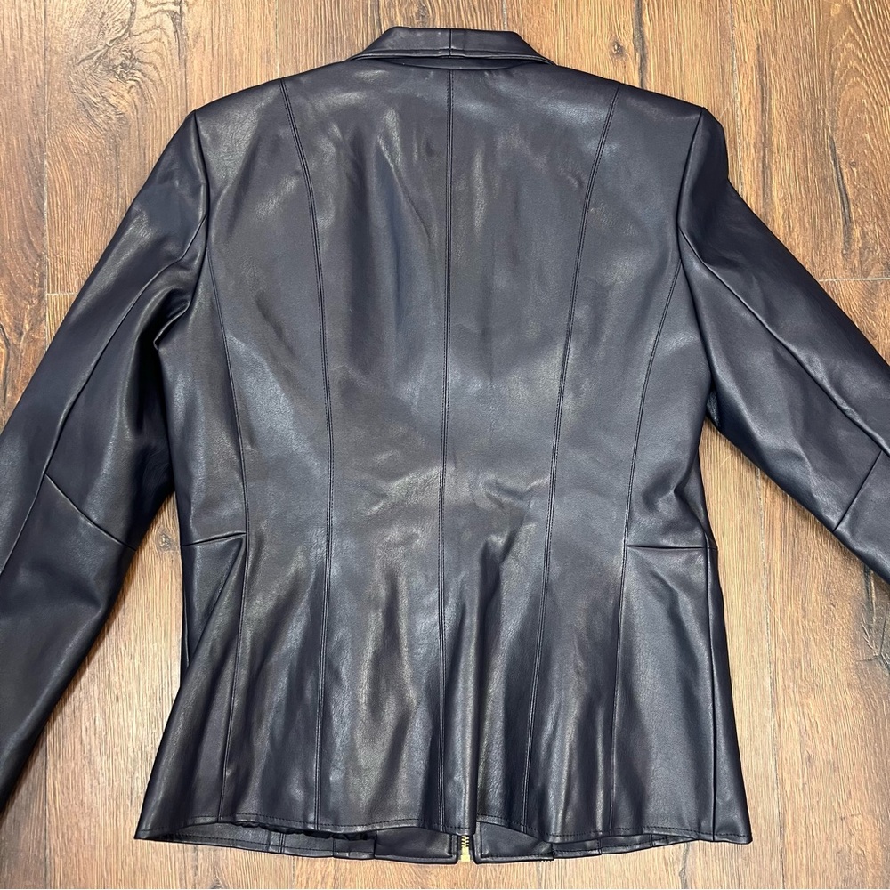 Cole Haan Dark Blue Wing Collar Leather Leather‎ Jacket SZ SM - Picture 7 of 9
